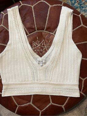Reiss Cream Knit V-Neck Cropped Tank